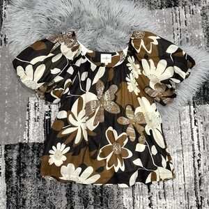 Umgee Full Size Print Round Neck Puff Sleeve Top Plus Size Large NWT